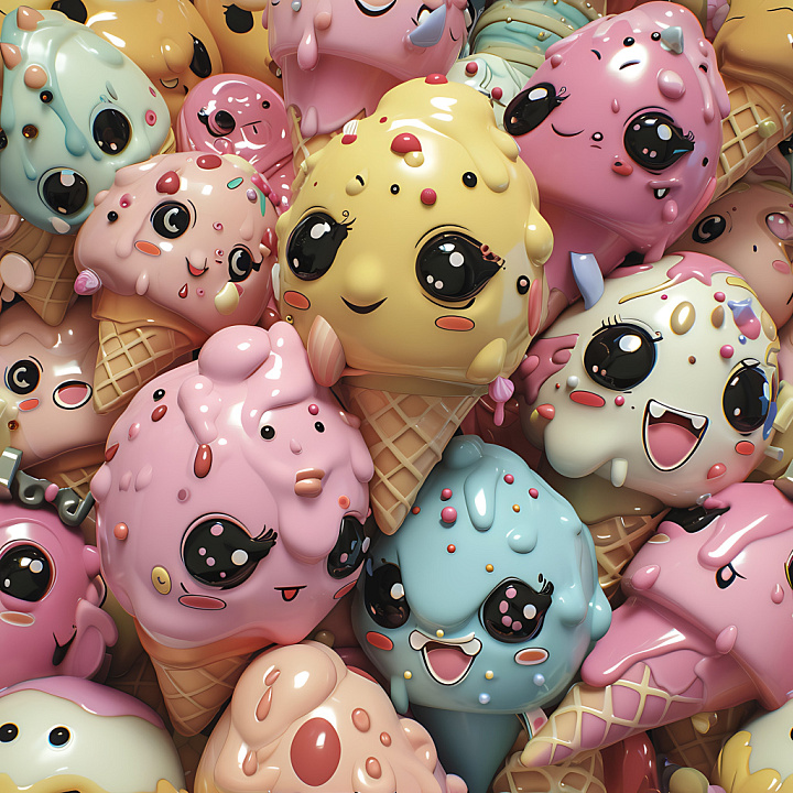 Inflated Featuring Glossy Colorful Ice Cream Scoops seamless PBR texture preview