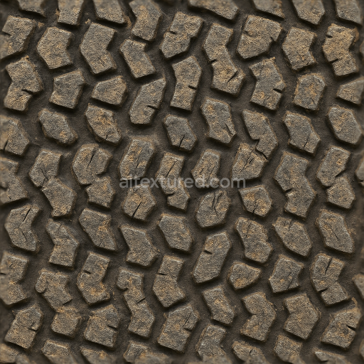 Seamless 3d texture pbr 8k offroad tire with knobby tread and dirt embedded for rugged terrain vehicle tire modeling