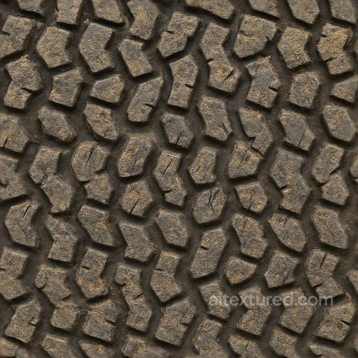 Offroad Tire With Knobby Tread And Dirt Embedded For Rugged Terrain Vehicle Tire Modeling seamless Tire prints PBR texture