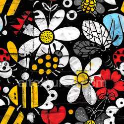 seamless Seamless 3D PBR Graffiti Texture Featuring Colorful Flowers and Cartoon Insects texture 8k free download PBR