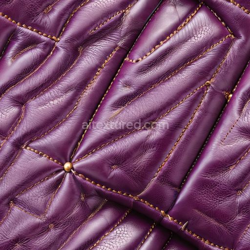Seamless 3D Quilted Purple Leather PBR Texture with Distinctive Brass Stitching and Padded Panels