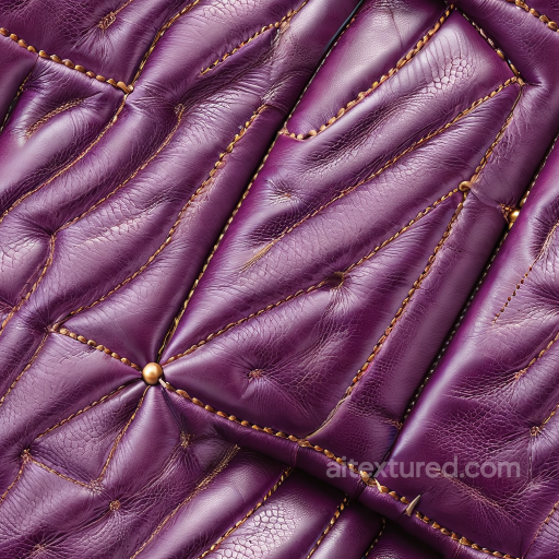 Quilted Purple Leather PBR Texture with Distinctive Brass Stitching and Padded Panels seamless Leather PBR texture