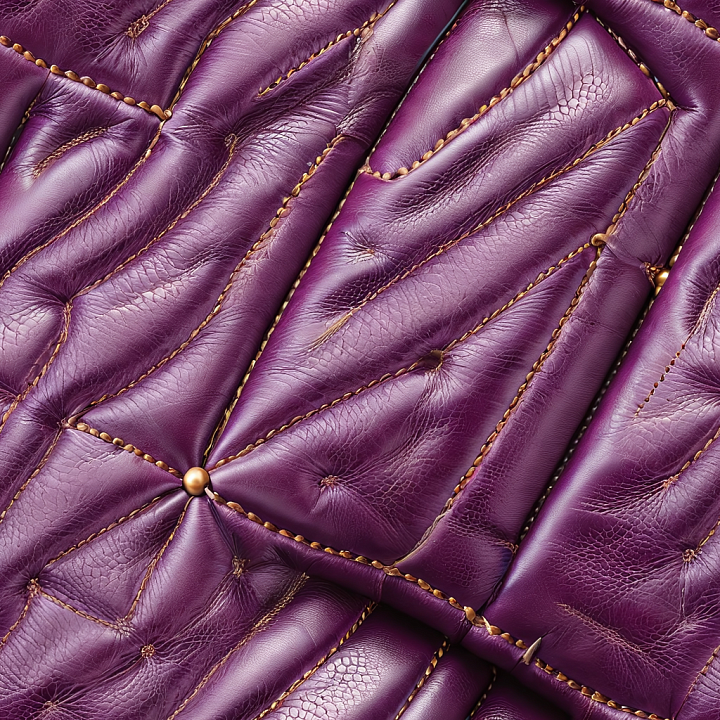 Quilted Purple Leather with Distinctive Brass Stitching and Padded Pane… seamless PBR texture preview