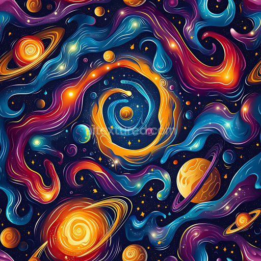 Seamless 3D Space PBR Texture Featuring Vibrant Galaxy Nebula with Colorful Cosmic Gas