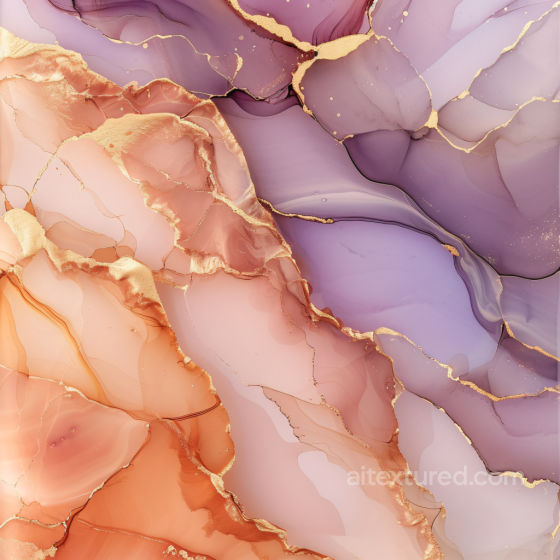 Alcohol Ink PBR Texture Featuring Gold-Edged Purple and Peach Fluid Swirls Alcohol ink texture preview