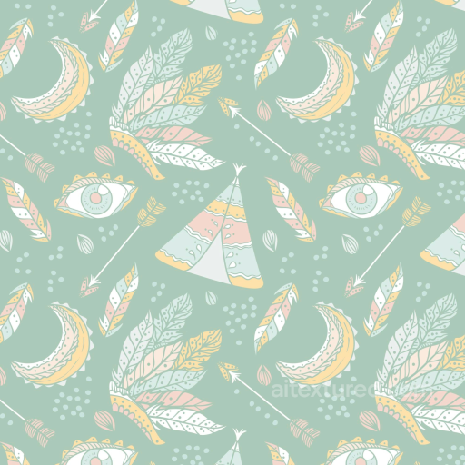 with Soft Boho Feather and Arrow Motifs in Pastel Colors seamless Boho Seamless PBR texture