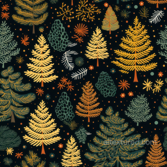 Featuring Colorful Stylized Pine Trees on Dark Background All Christmas Digital paper texture preview