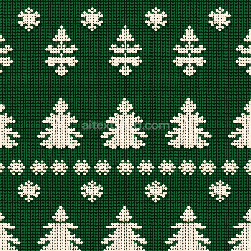 Seamless 3D PBR Knitted Christmas Tree Pattern Texture in Green and Cream