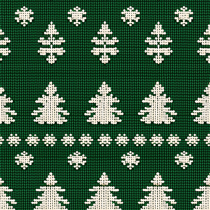 Knitted Christmas Tree Pattern in Green and Cream seamless PBR texture preview