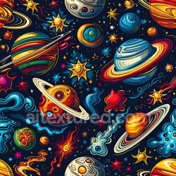 seamless Seamless 3D Cartoon Style Space PBR Texture with Vibrant Planets and Stars texture 8k free download PBR