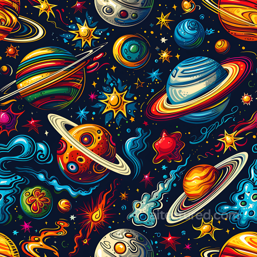 Cartoon Style Space PBR Texture with Vibrant Planets and Stars seamless Star, space, planets PBR texture