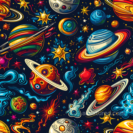 Cartoon Style Space PBR Texture with Vibrant Planets and Stars Star, space, planets texture preview