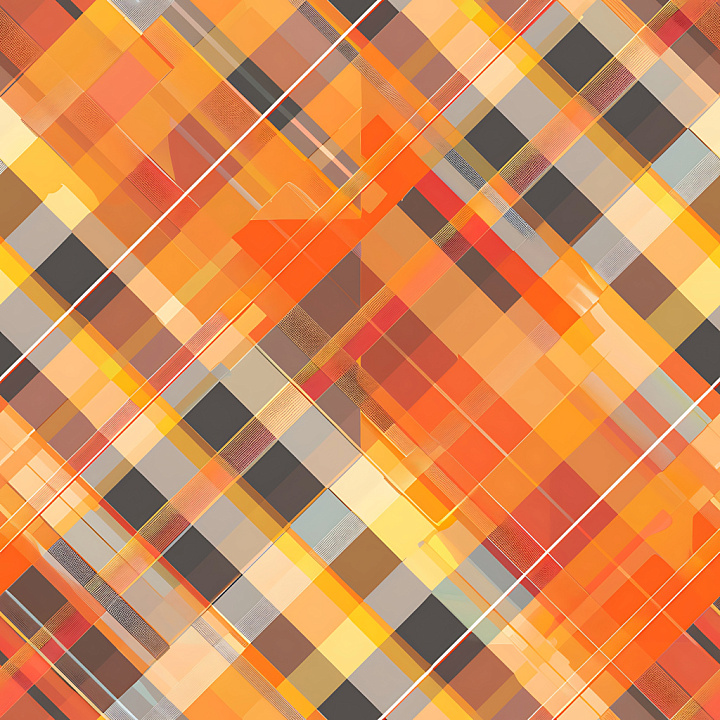 Plaid Fabric Featuring Warm Orange, Yellow, and Brown Overlapping Patte… seamless PBR texture preview
