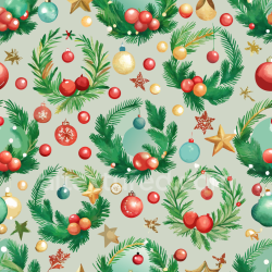 seamless Seamless 3D PBR Texture of Watercolor Christmas Wreaths and Ornaments texture 8k free download PBR