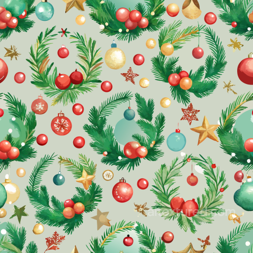 Watercolor Christmas Wreaths and Ornaments Seamless Texture seamless Watercolor Christmas PBR texture