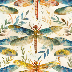 seamless Seamless 3D PBR Texture Featuring Watercolor Dragonfly Illustrations with Leafy Accents texture 8k free download PBR