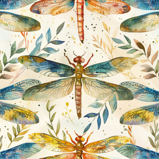 Featuring Watercolor Dragonfly Illustrations with Leafy Accents seamless Dragonfly PBR texture