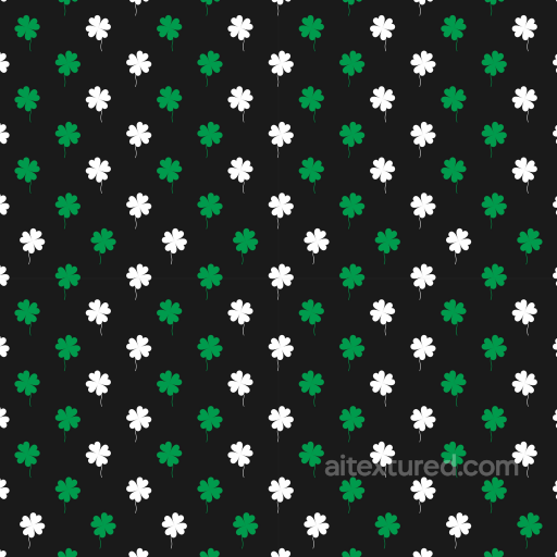St Patrick Texture of Green and White Clover Pattern on Black Fabric seamless St patrick PBR texture