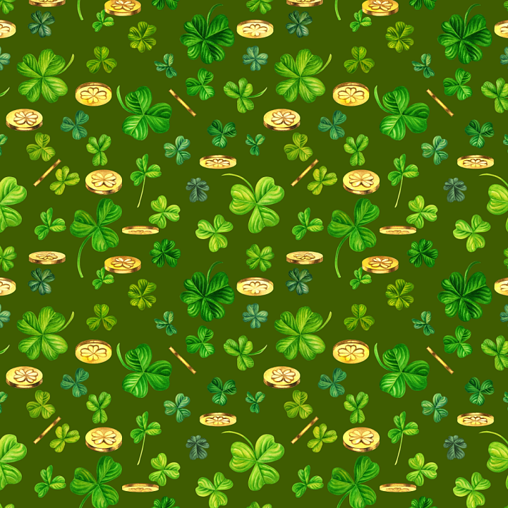 with St Patrick Shamrocks and Gold Coins Pattern seamless PBR texture preview