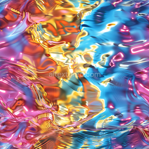 Seamless 3D PBR Texture Featuring Colorful Glossy Liquid Surface with Reflective Flow