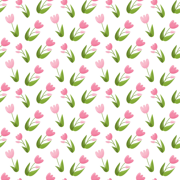 Pink Tulip Wild Flower Pattern on White seamless PBR texture preview