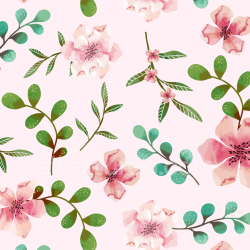 seamless Seamless 3D PBR Watercolor Cherry Floral Fabric Texture with Soft Pink and Green Leaves texture 8k free download PBR