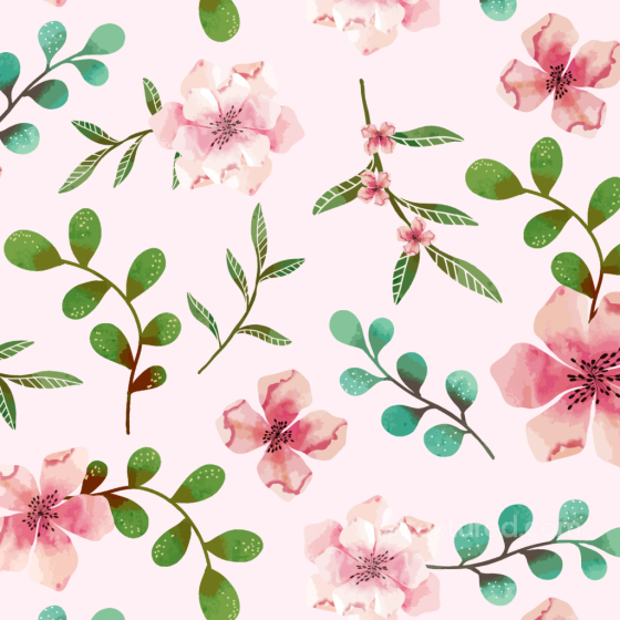 Watercolor Cherry Floral Fabric Texture with Soft Pink and Green Leaves Watercolor Cherry texture preview