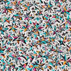 seamless Seamless 3D PBR Texture Featuring Colorful Star-Shaped Graffiti Art with Vibrant Blue, Orange, and Pink Accents texture 8k free download PBR