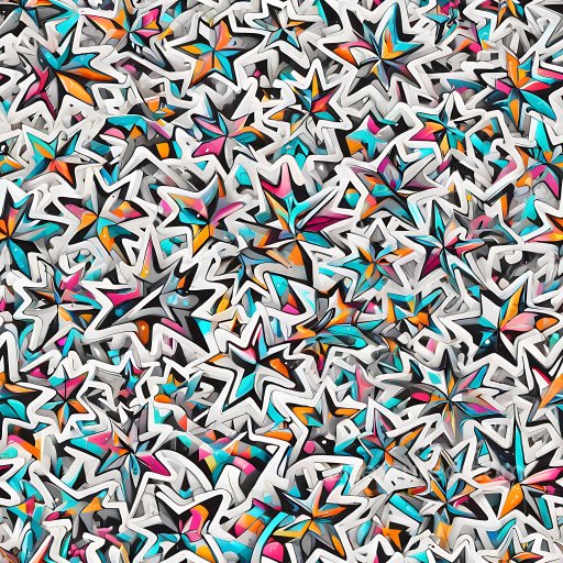 Seamless 3D PBR Texture Featuring Colorful Star-Shaped Graffiti Art with Vibrant Blue, Or… texture preview