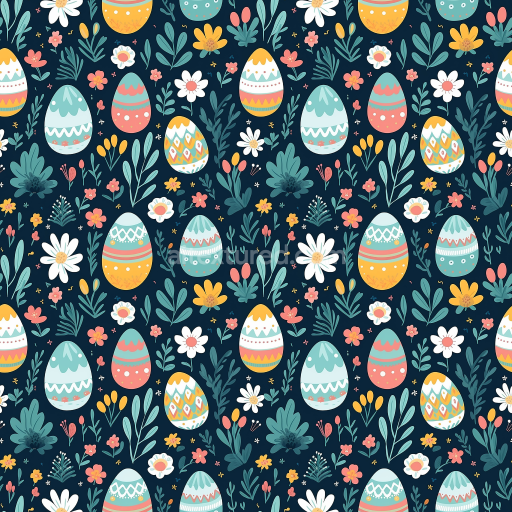 Seamless 3D PBR Texture with Colorful Easter Eggs and Floral Motifs