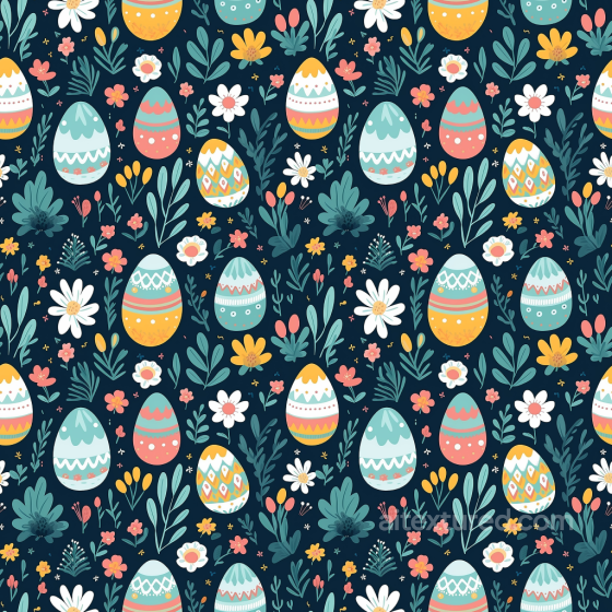 with Colorful Easter Eggs and Floral Motifs All Easter Digital paper texture preview