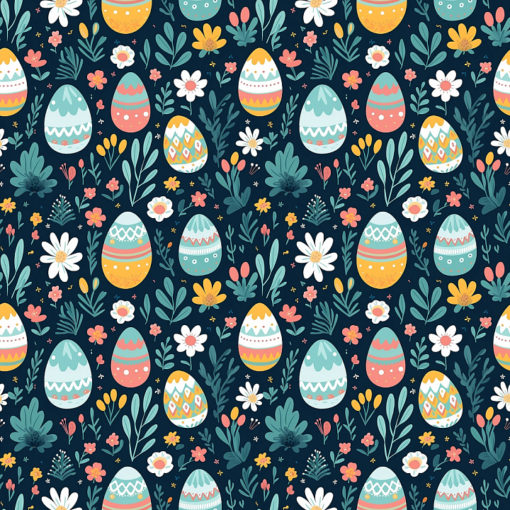 with Colorful Easter Eggs and Floral Motifs seamless PBR texture preview
