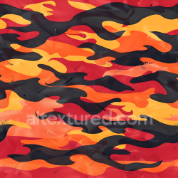 seamless Seamless 3D Fiery Camouflage PBR Texture Featuring Bold Flame Motifs in Red, Orange, Yellow, and Black texture 8k free download PBR