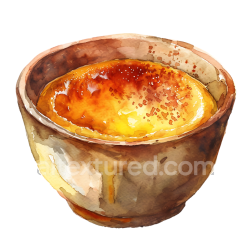 seamless Watercolor Creme Brulee Breakfast Dessert Illustration in Rustic Bowl texture 8k free download PBR