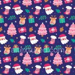 seamless Seamless 3D PBR Texture with Colorful Christmas Icons on Blue Background texture 8k free download PBR
