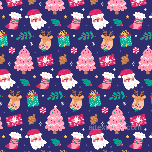 with Colorful Christmas Icons on Blue Background seamless All Christmas Digital paper PBR texture