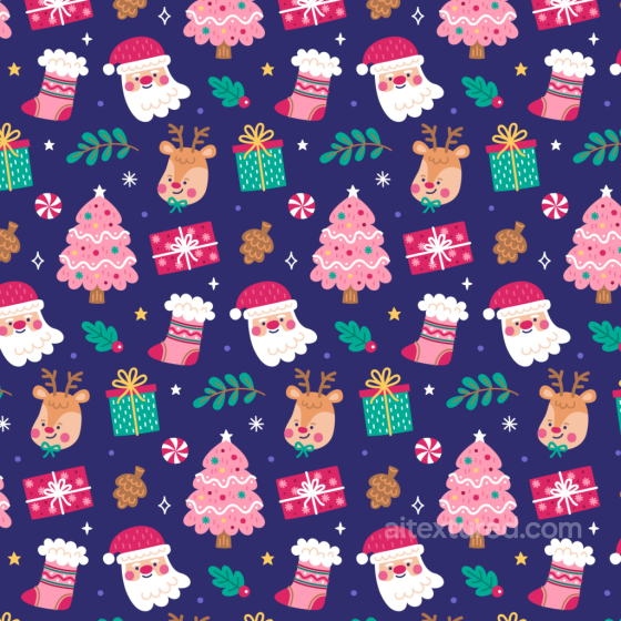 with Colorful Christmas Icons on Blue Background All Christmas Digital paper texture preview
