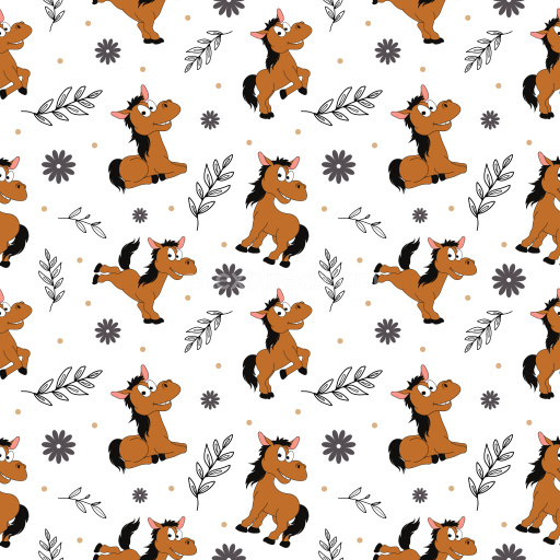 Pattern Bundle - Seamless 3D Pattern PBR Texture with Playful Cartoon Horses and Botanical Motifs texture preview