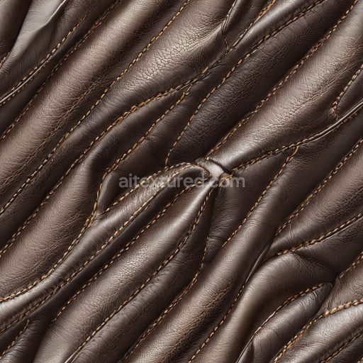 Seamless 3D Dark Brown Stitched Leather PBR Texture with Wrinkles and Fine Grain