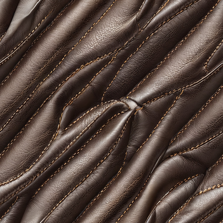 Dark Brown Stitched Leather with Wrinkles and Fine Grain seamless PBR texture preview