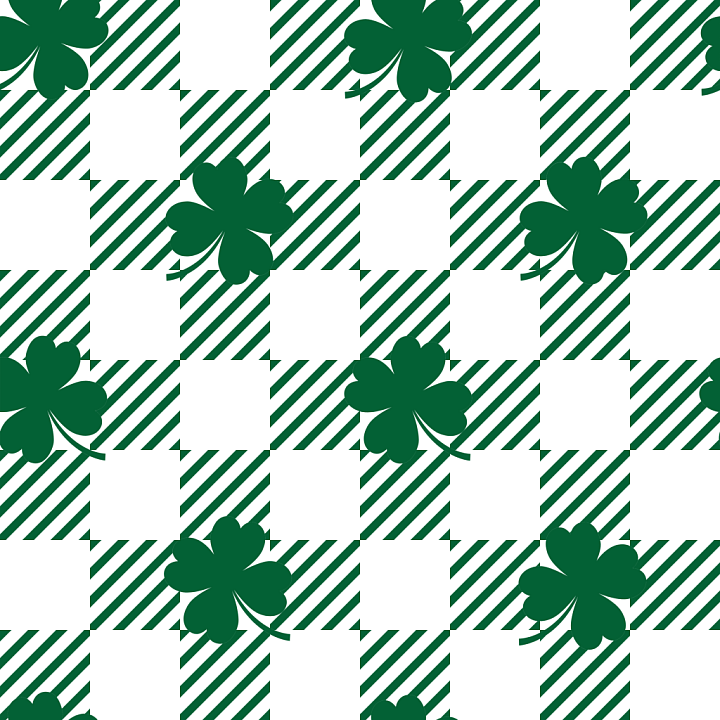 with Green Shamrocks and Striped Checkered Fabric Pattern seamless PBR texture preview