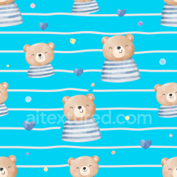 seamless Seamless 3D PBR Texture of Cute Baby Boy Bear Pattern on Bright Blue texture 8k free download PBR