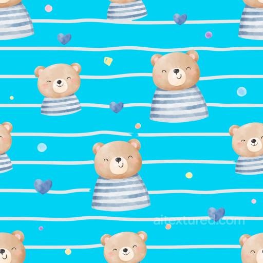 Cute Baby Boy Bear Pattern on Bright Blue Seamless Texture seamless Baby Boy PBR texture