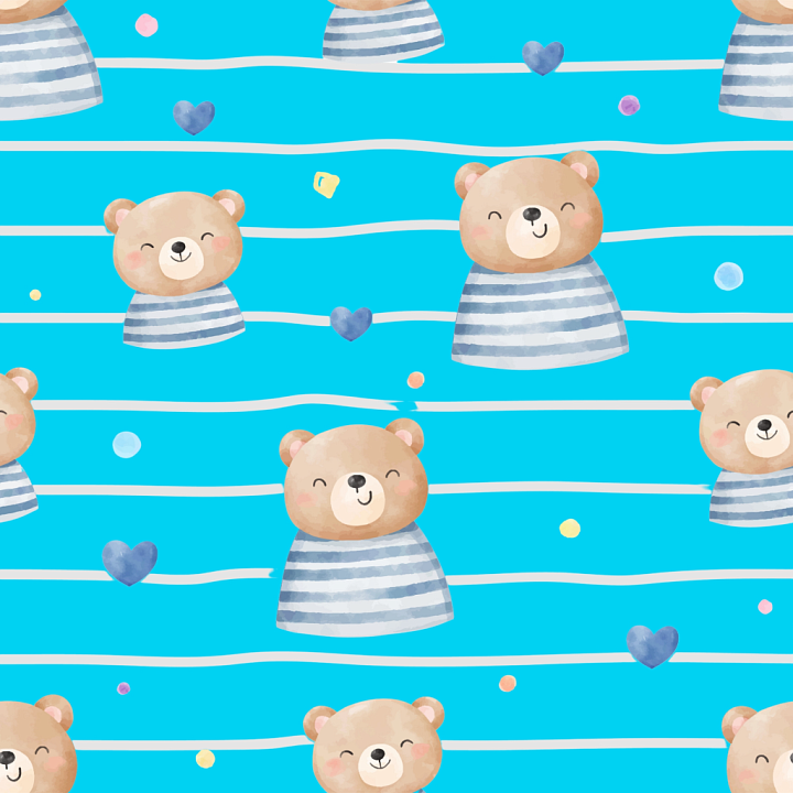 Cute Baby Boy Bear Pattern on Bright Blue seamless PBR texture preview