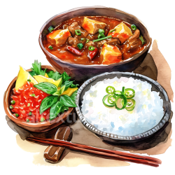 seamless Watercolor Bhutanese Ema Datshi Chili Cheese with Red Rice Breakfast Illustration texture 8k free download PBR