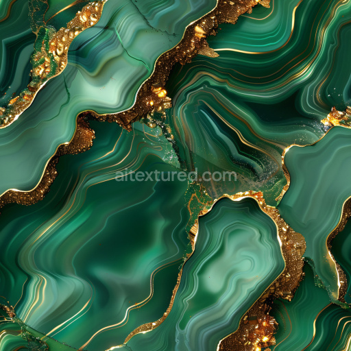 Seamless 3D PBR glossy green agate texture with intricate gold vein details