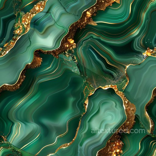 Seamless 3D PBR glossy green agate texture with intricate gold vein details texture preview