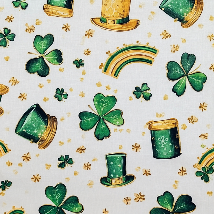 Fabric Featuring St Patrick's Shamrocks And Hats seamless PBR texture preview