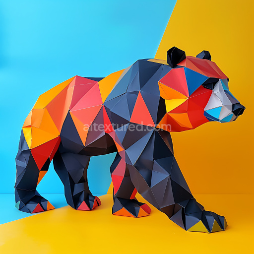 Seamless 3D PBR Texture Featuring Colorful Origami Black Bear Pattern