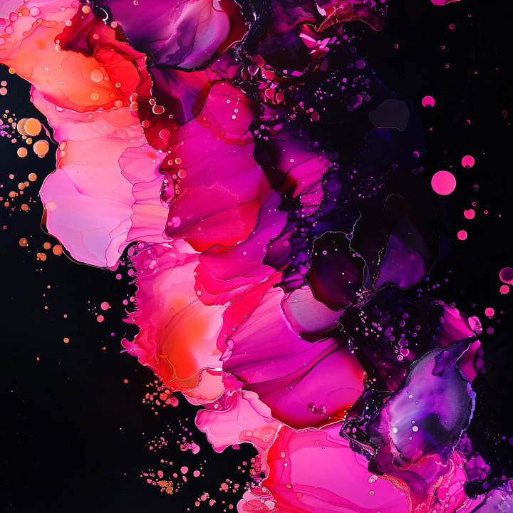 Alcohol Ink with Vibrant Pink and Purple Fluid Swirls seamless PBR texture preview